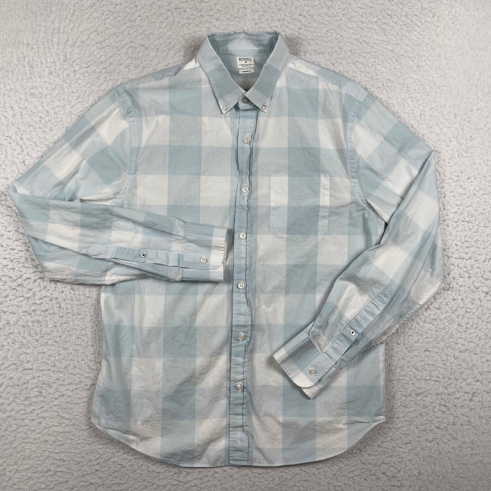 Bonobos Button Down Shirt Mens Medium Blue White Buffalo Check Poplin Standard